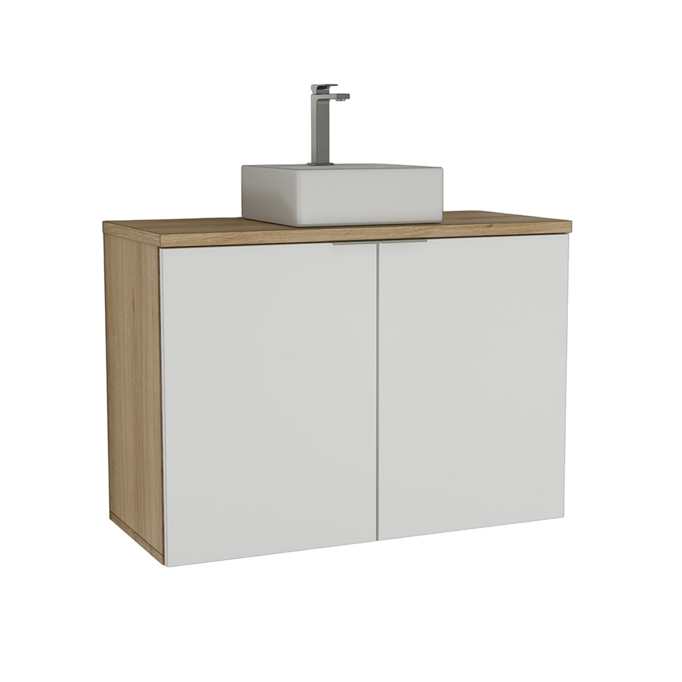 Gabinete de Banheiro com Cuba Nature 2 Portas Carvalho e Branco 90 cm