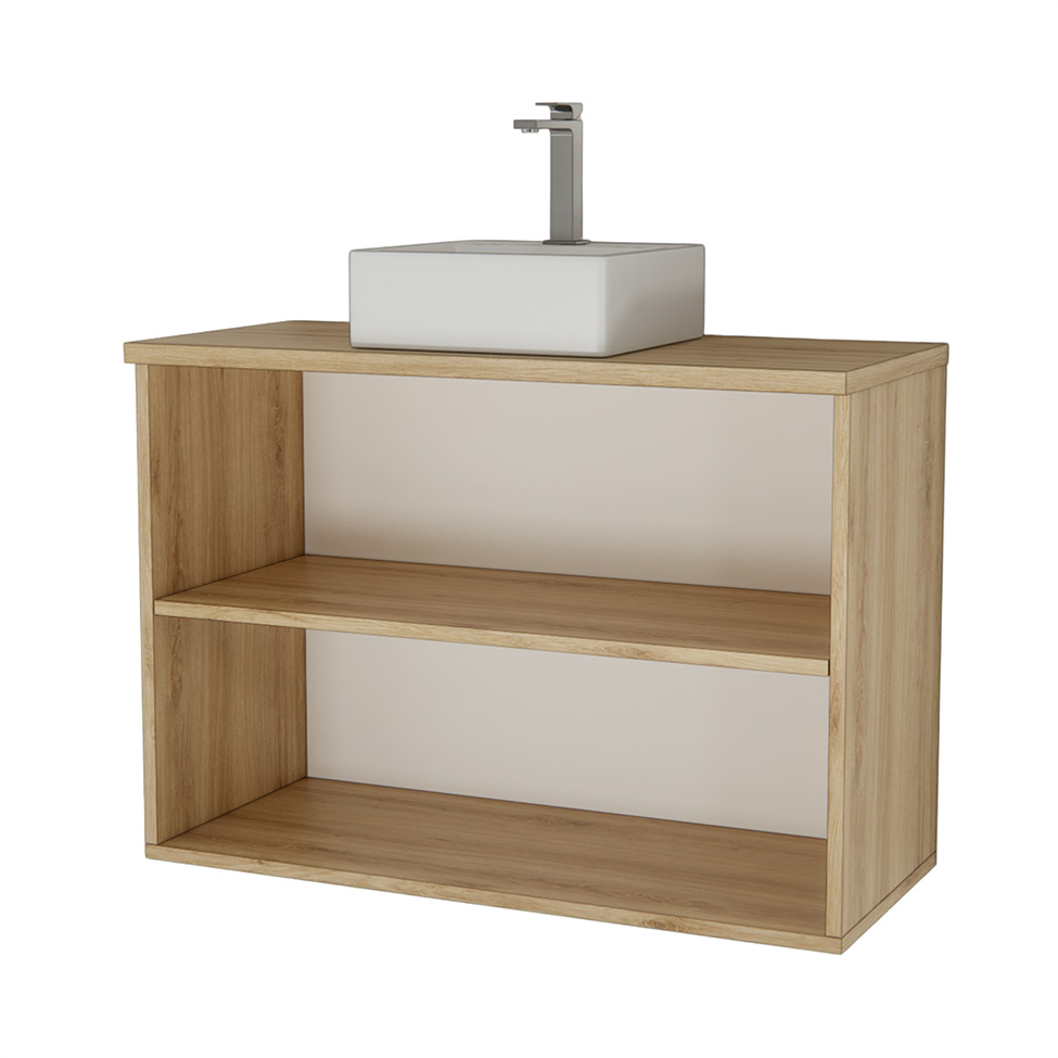 Gabinete de Banheiro com Cuba Nature 2 Portas Carvalho e Branco 90 cm