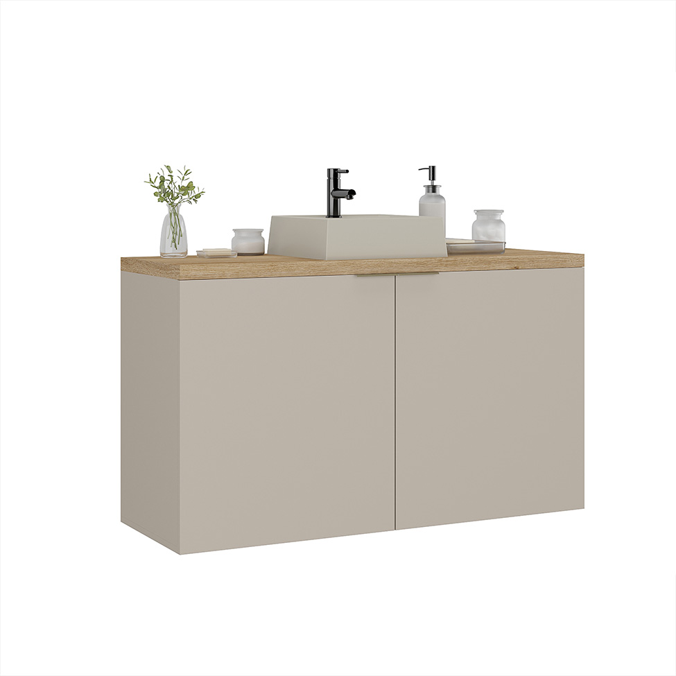 Gabinete de Banheiro com Cuba Nature 2 Portas Nude e Carvalho 110 cm