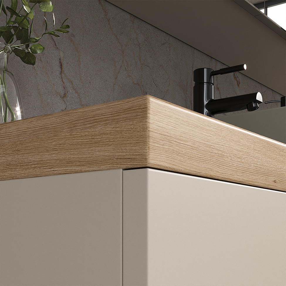 Gabinete de Banheiro com Cuba Nature 2 Portas Nude e Carvalho 110 cm