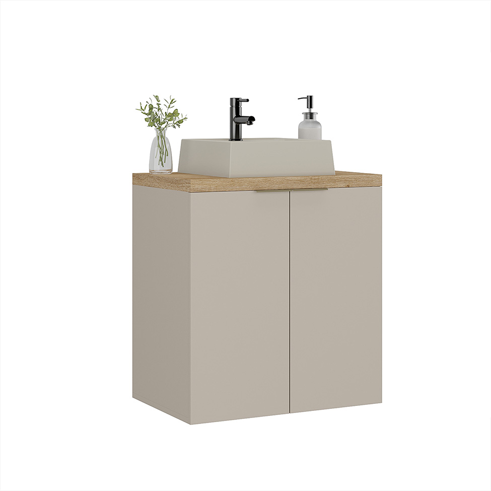 Gabinete de Banheiro com Cuba Nature 2 Portas Nude e Carvalho 60 cm