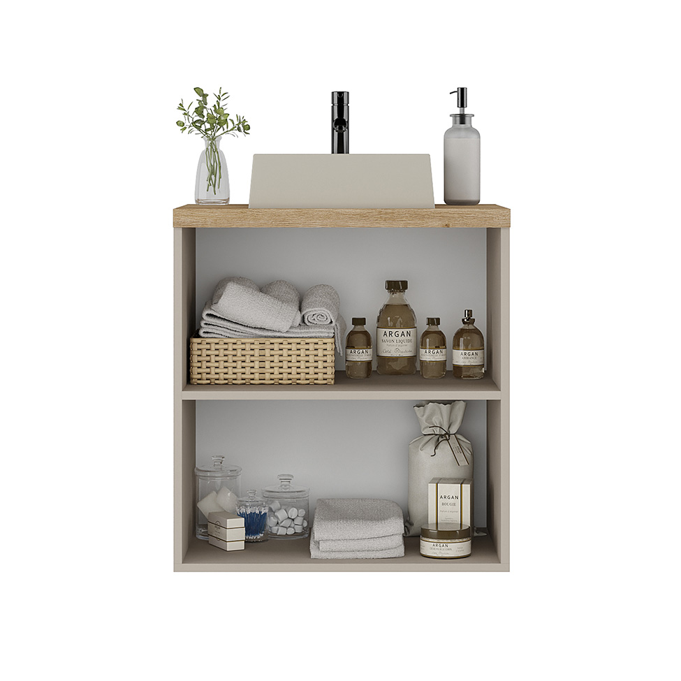 Gabinete de Banheiro com Cuba Nature 2 Portas Nude e Carvalho 60 cm