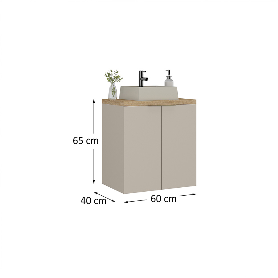 Gabinete de Banheiro com Cuba Nature 2 Portas Nude e Carvalho 60 cm