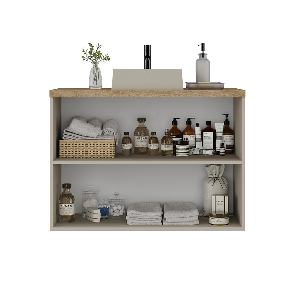 Gabinete de Banheiro com Cuba Nature 2 Portas Nude e Carvalho 90 cm