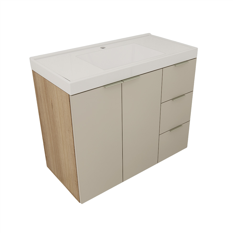 Gabinete de Banheiro com Pia Vittare 2 Portas 3 Gavetas Carvalho e Branco