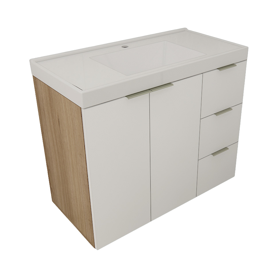 Gabinete de Banheiro com Pia Vittare 2 Portas 3 Gavetas Carvalho e Nude