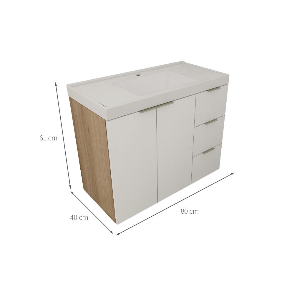 Gabinete de Banheiro com Pia Vittare 2 Portas 3 Gavetas Carvalho e Nude