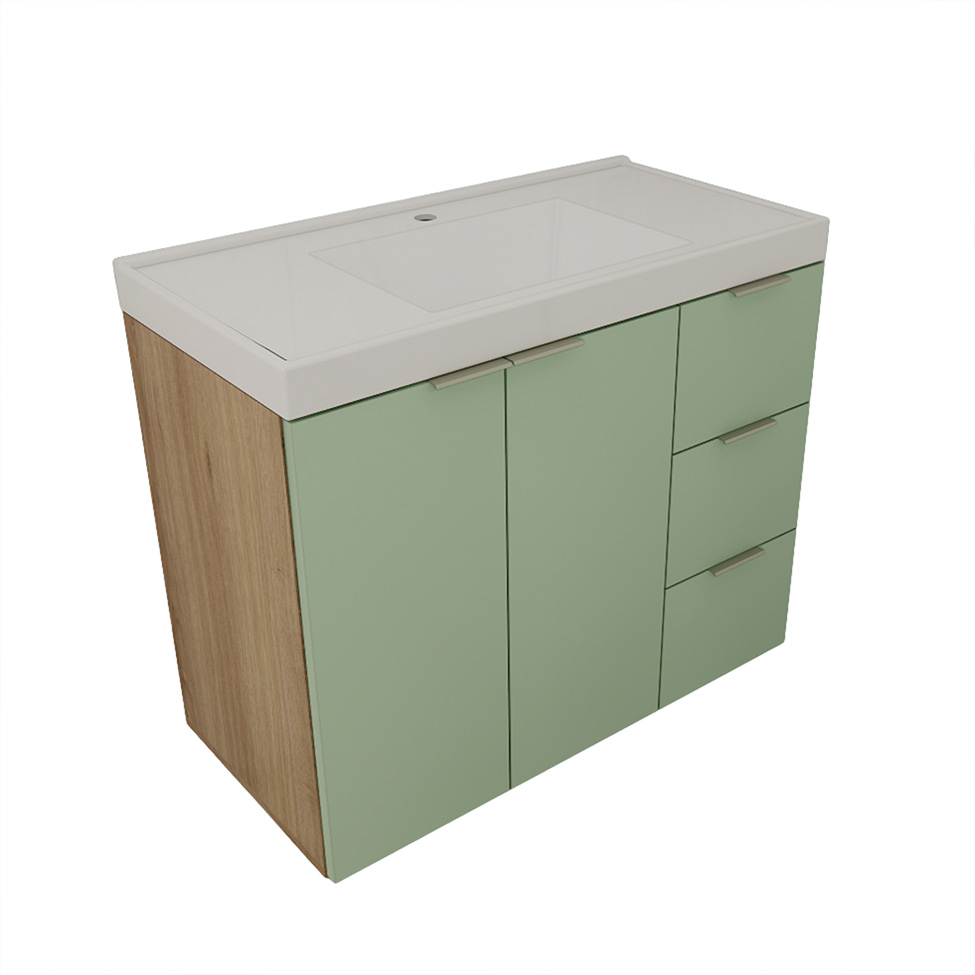 Gabinete de Banheiro com Pia Vittare 2 Portas 3 Gavetas Carvalho e Verde