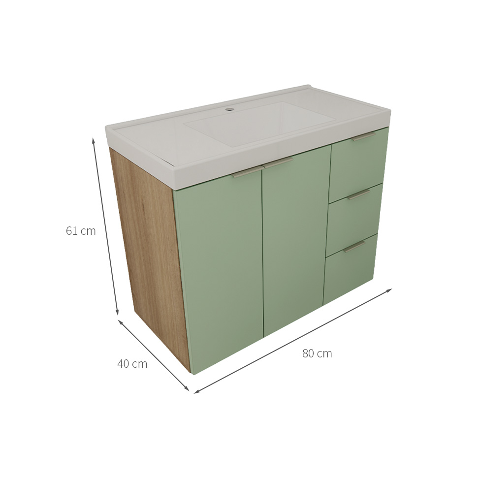 Gabinete de Banheiro com Pia Vittare 2 Portas 3 Gavetas Carvalho e Verde