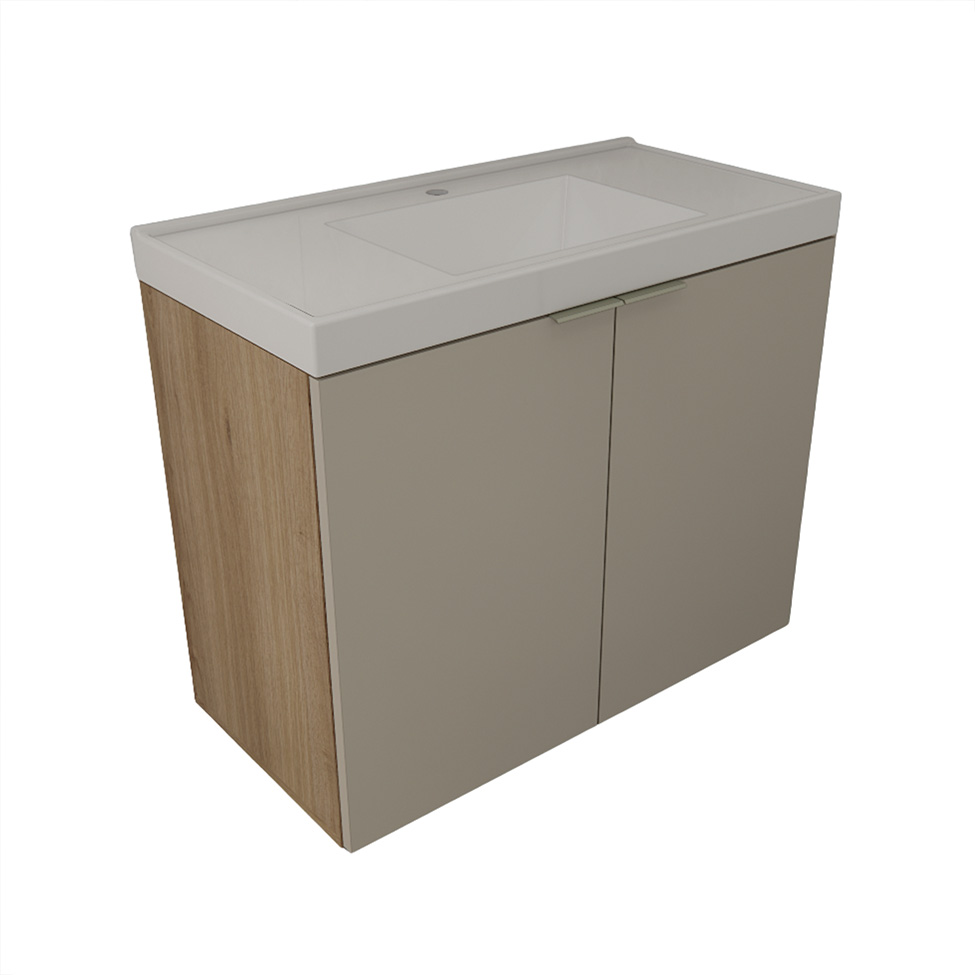 Gabinete de Banheiro com Pia Vittare 2 Portas Carvalho e Branco