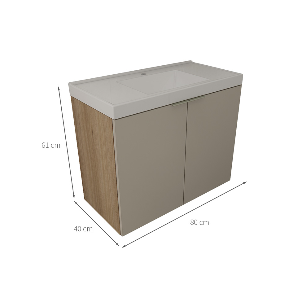 Gabinete de Banheiro com Pia Vittare 2 Portas Carvalho e Branco