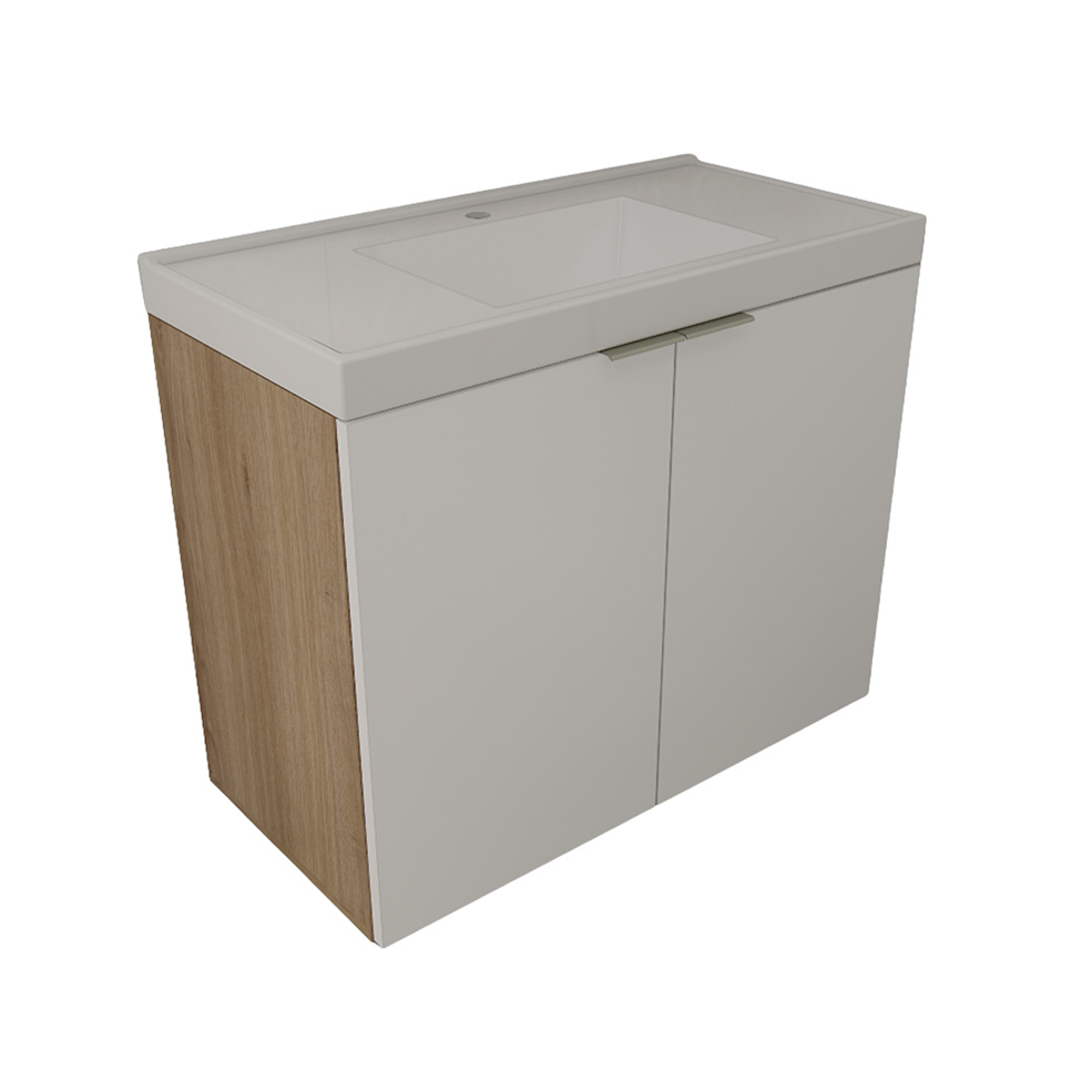 Gabinete de Banheiro com Pia Vittare 2 Portas Carvalho e Nude