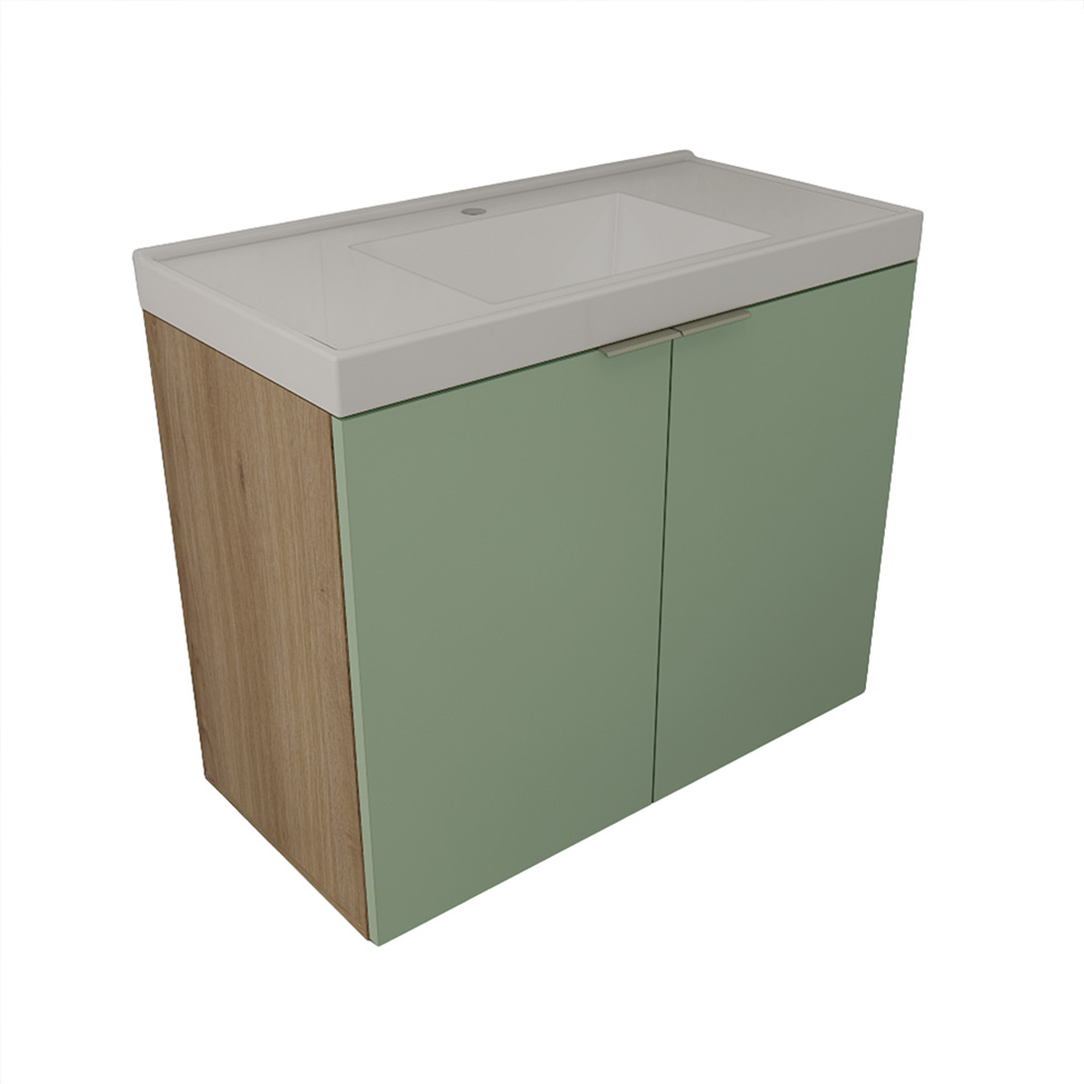 Gabinete de Banheiro com Pia Vittare 2 Portas Carvalho e Verde