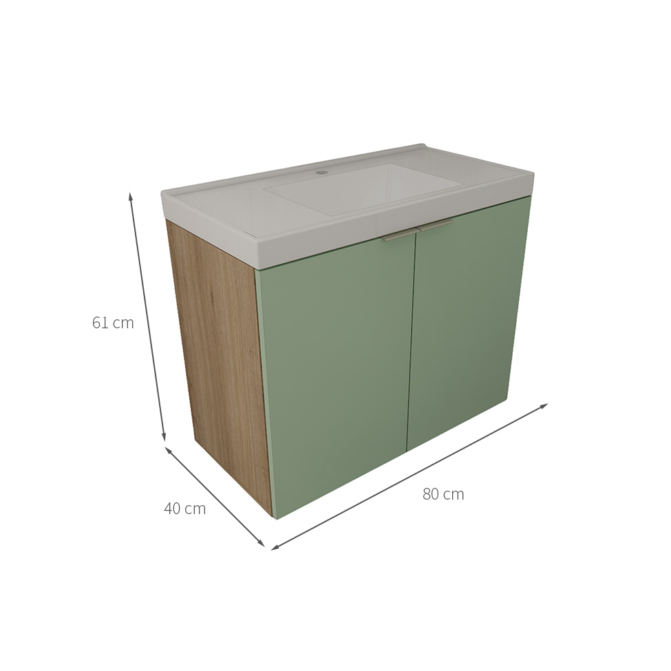 Gabinete de Banheiro com Pia Vittare 2 Portas Carvalho e Verde