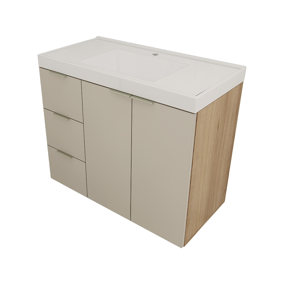 Gabinete de Banheiro com Pia Vittare I 2 Portas 3 Gavetas Carvalho e Branco