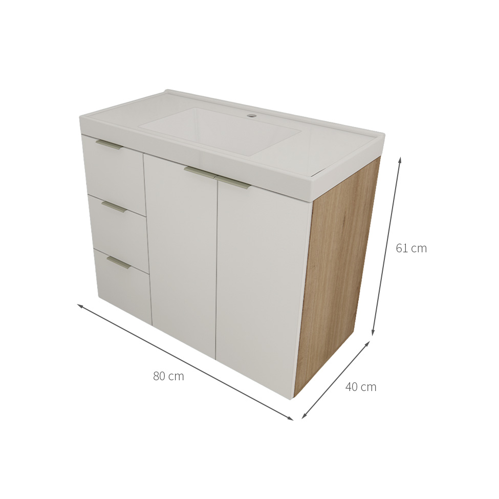 Gabinete de Banheiro com Pia Vittare I 2 Portas 3 Gavetas Carvalho e Nude