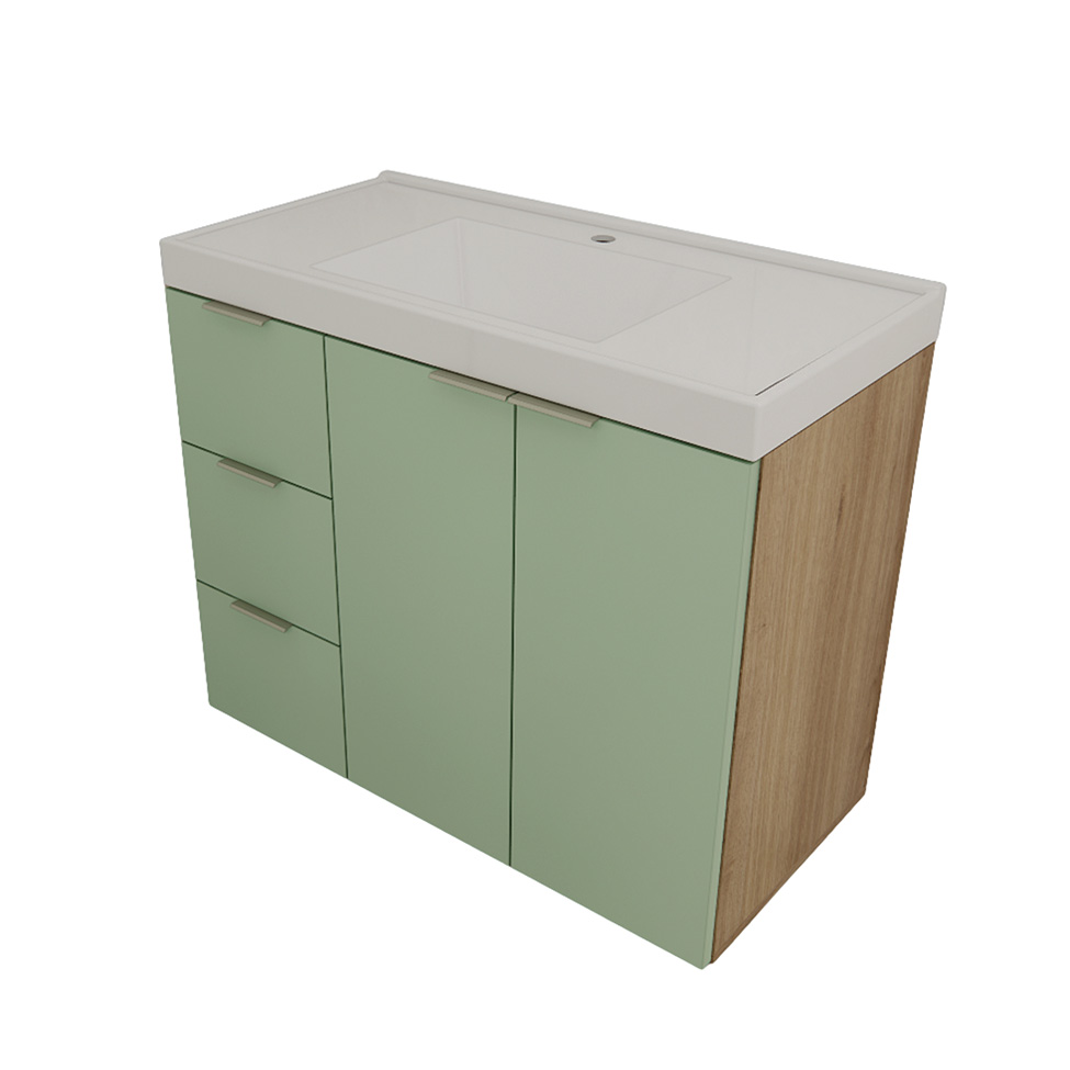 Gabinete de Banheiro com Pia Vittare I 2 Portas 3 Gavetas Carvalho e Verde