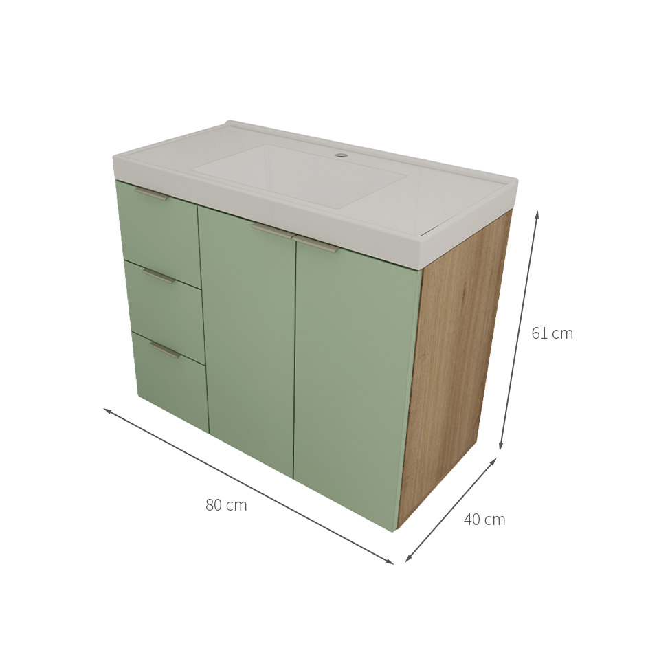 Gabinete de Banheiro com Pia Vittare I 2 Portas 3 Gavetas Carvalho e Verde