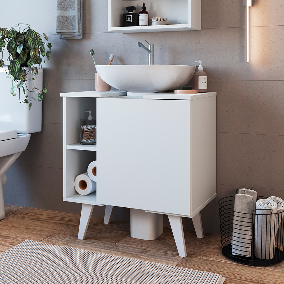 Gabinete de Banheiro de Coluna Slim 1 PT Branco