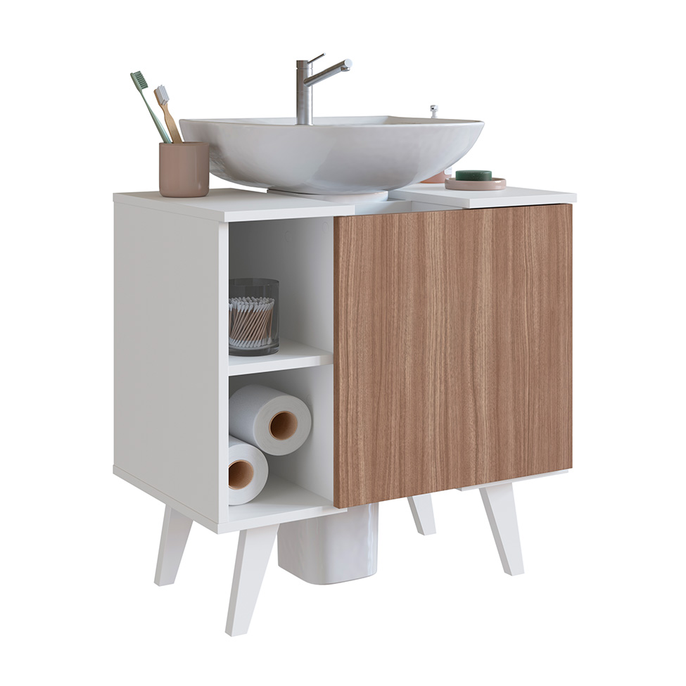 Gabinete de Banheiro de Coluna Slim 1 PT Branco e Montana