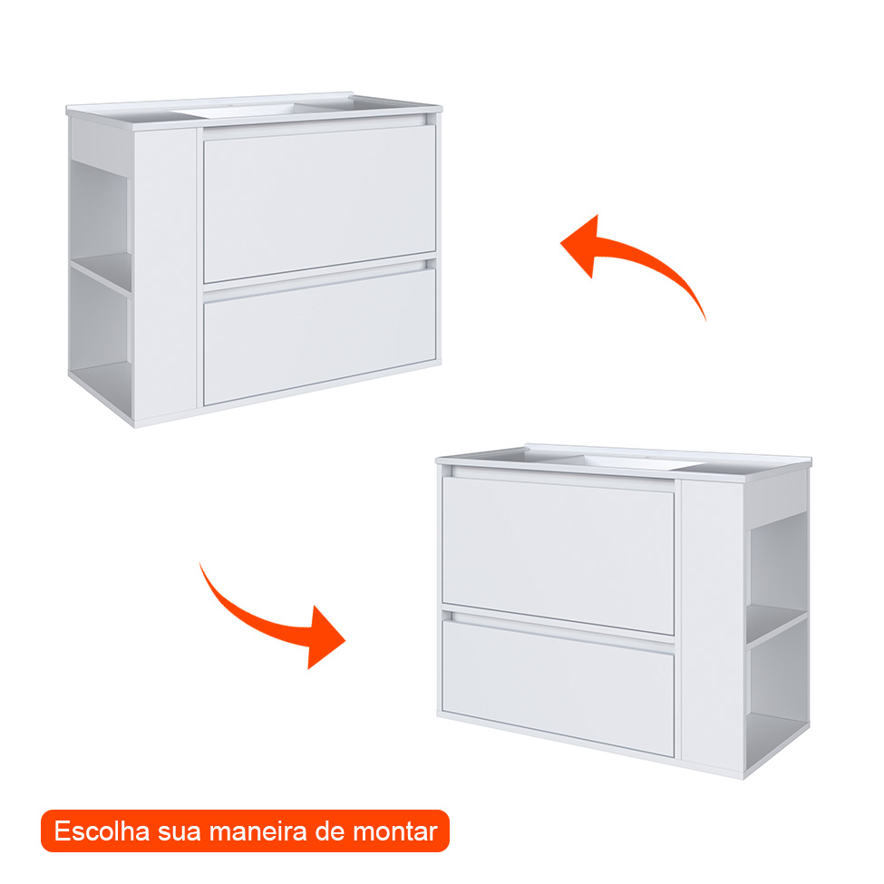 Gabinete de Bnaheiro Suspenso com Lavatório Estela 1 PT 1 GV Branco