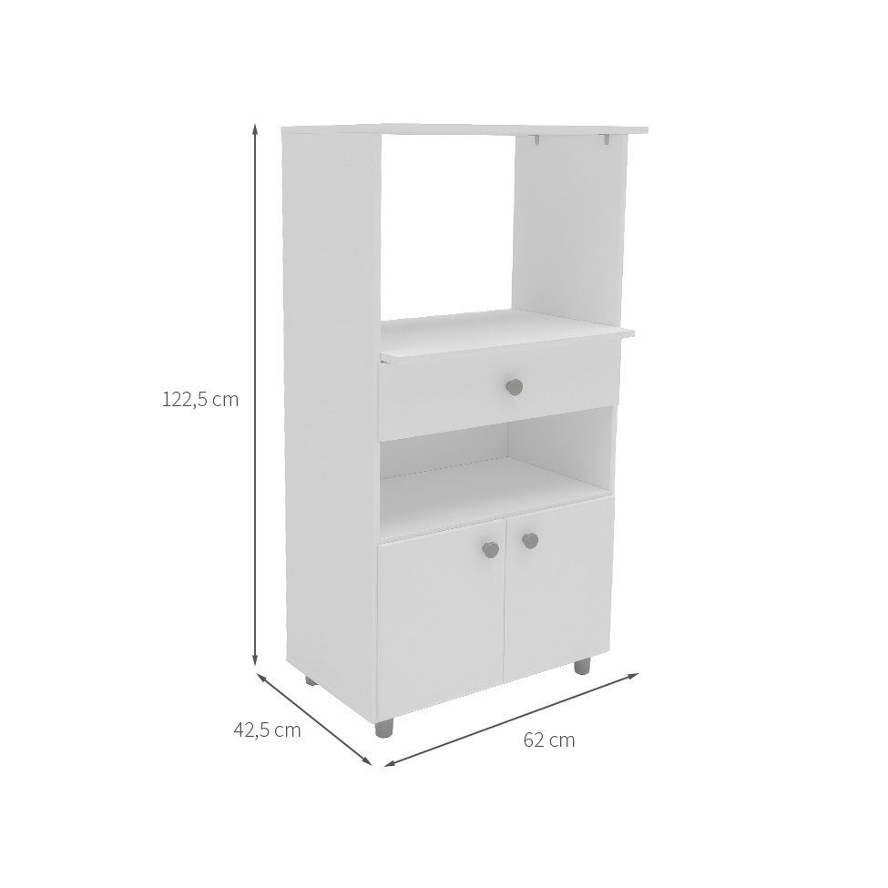 Gabinete de Cozinha para Microondas Hortência 2 Portas 1 Gaveta Branco