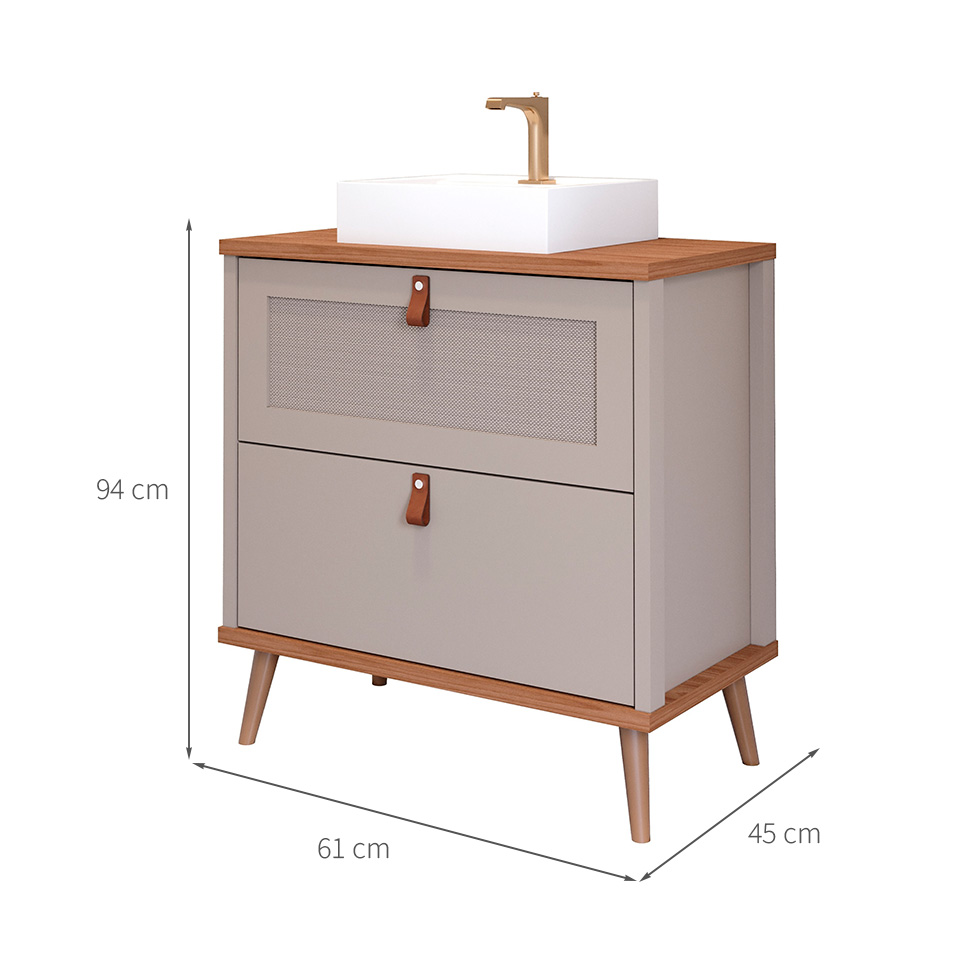 Gabinete para Banheiro Veneto 1 PT 1 GV Capuccino e Freijó 61 cm