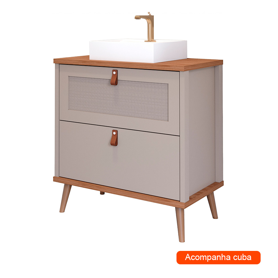 Gabinete para Banheiro Veneto 1 PT 1 GV Capuccino e Freijó 80 cm
