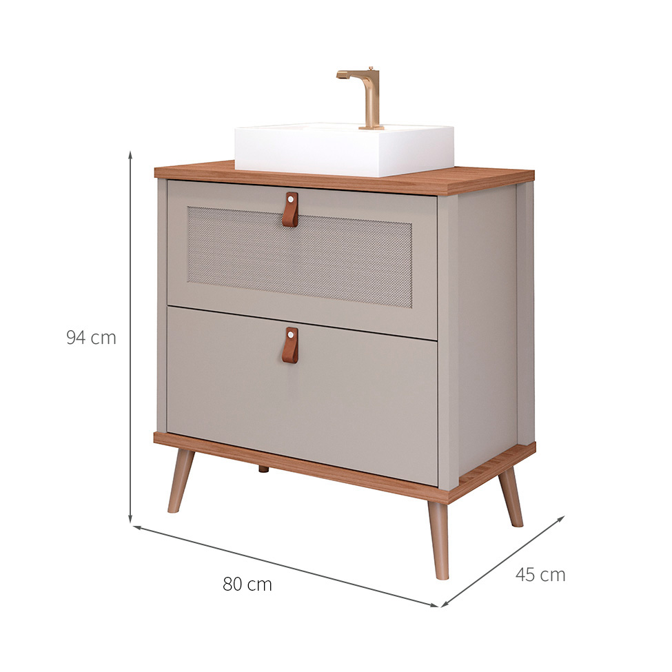 Gabinete para Banheiro Veneto 1 PT 1 GV Capuccino e Freijó 80 cm