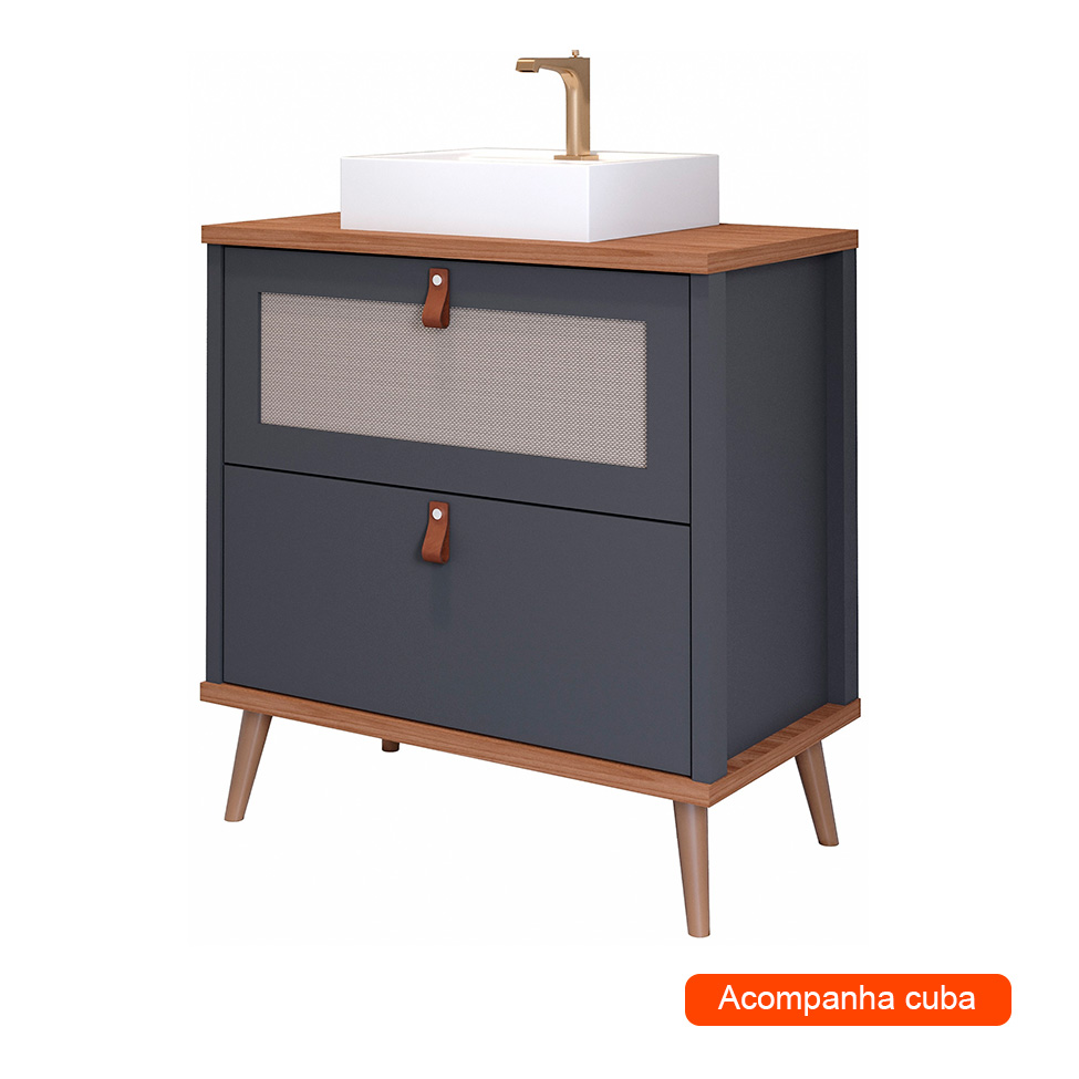 Gabinete para Banheiro Veneto 1 PT 1 GV Titanium e Freijó 61 cm