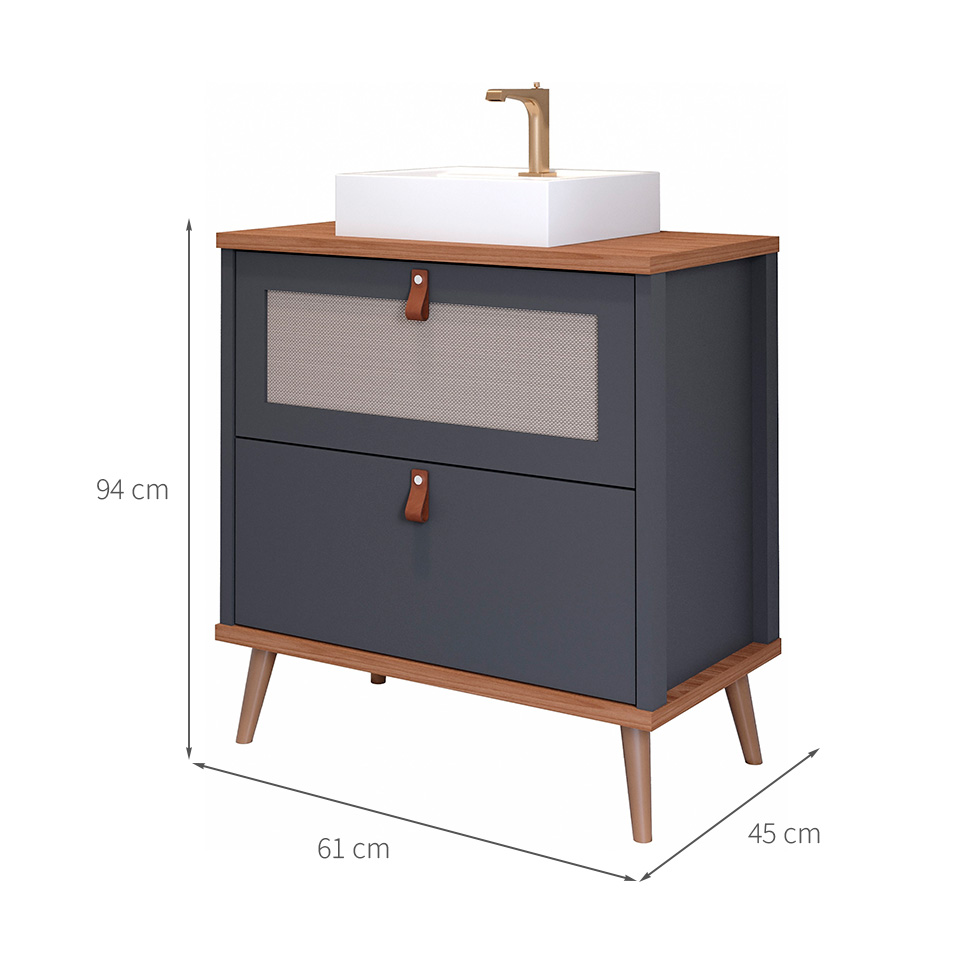 Gabinete para Banheiro Veneto 1 PT 1 GV Titanium e Freijó 61 cm