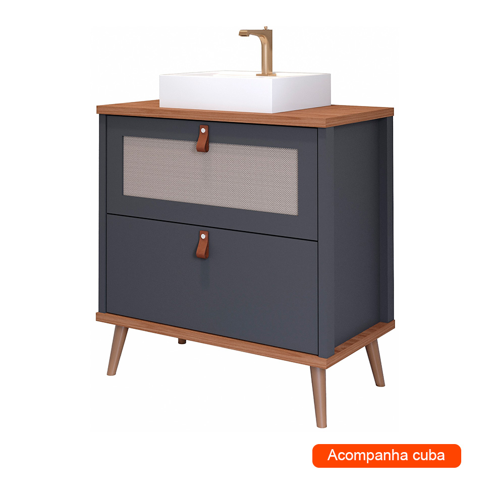 Gabinete para Banheiro Veneto 1 PT 1 GV Titanium e Freijó 80 cm