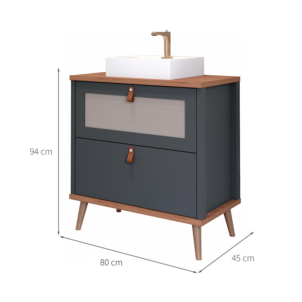 Gabinete para Banheiro Veneto 1 PT 1 GV Titanium e Freijó 80 cm