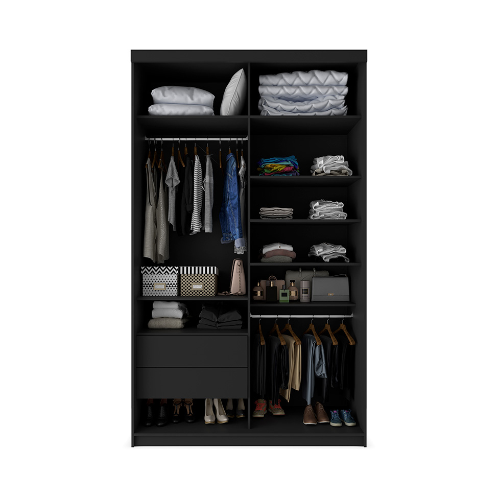 Gaurda-Roupa Solteiro com 1 Espelho Geneve 100% MDF 2 Portas 2 Gavetas Preto