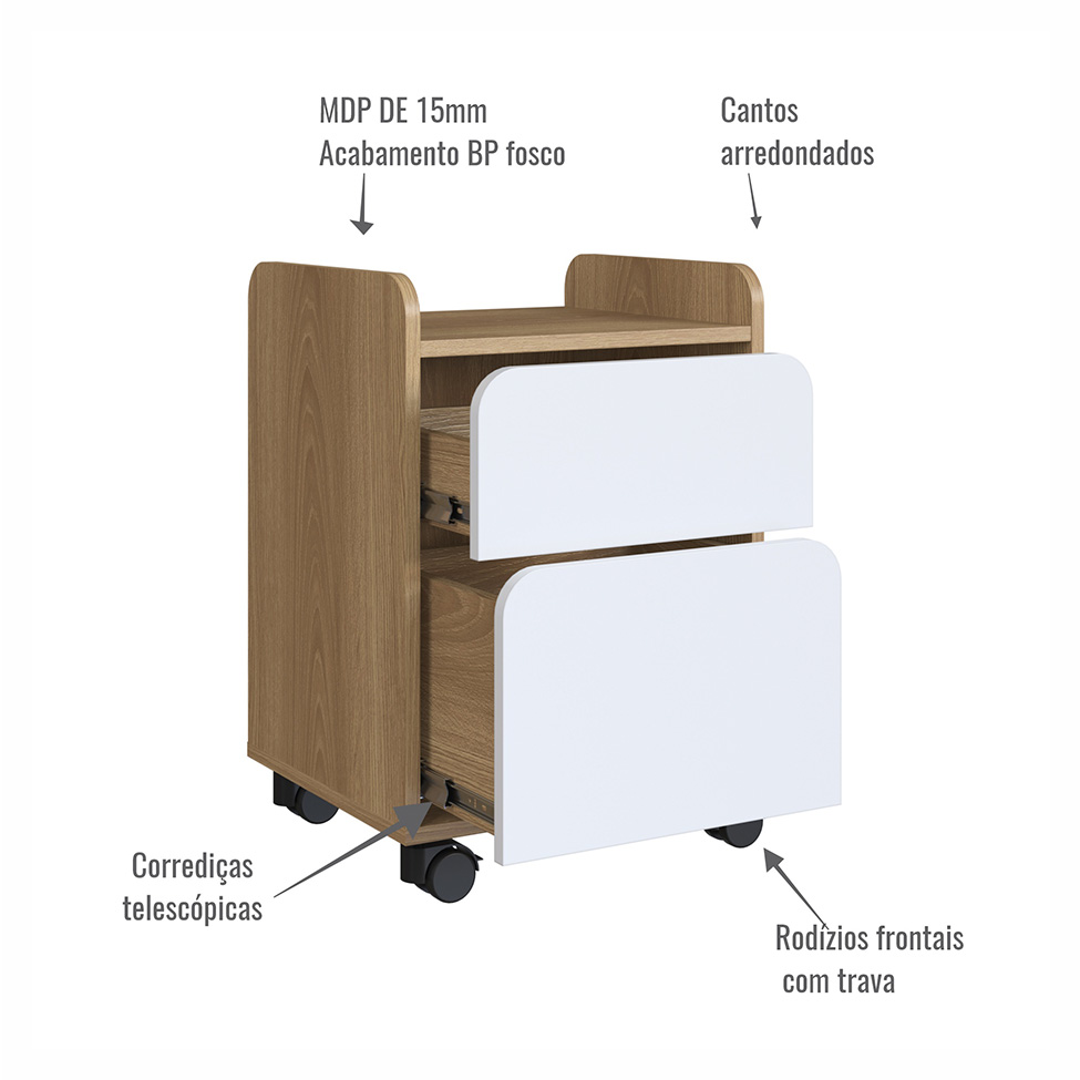 Gaveteiro Flexus 2 GV Hanover e Branco