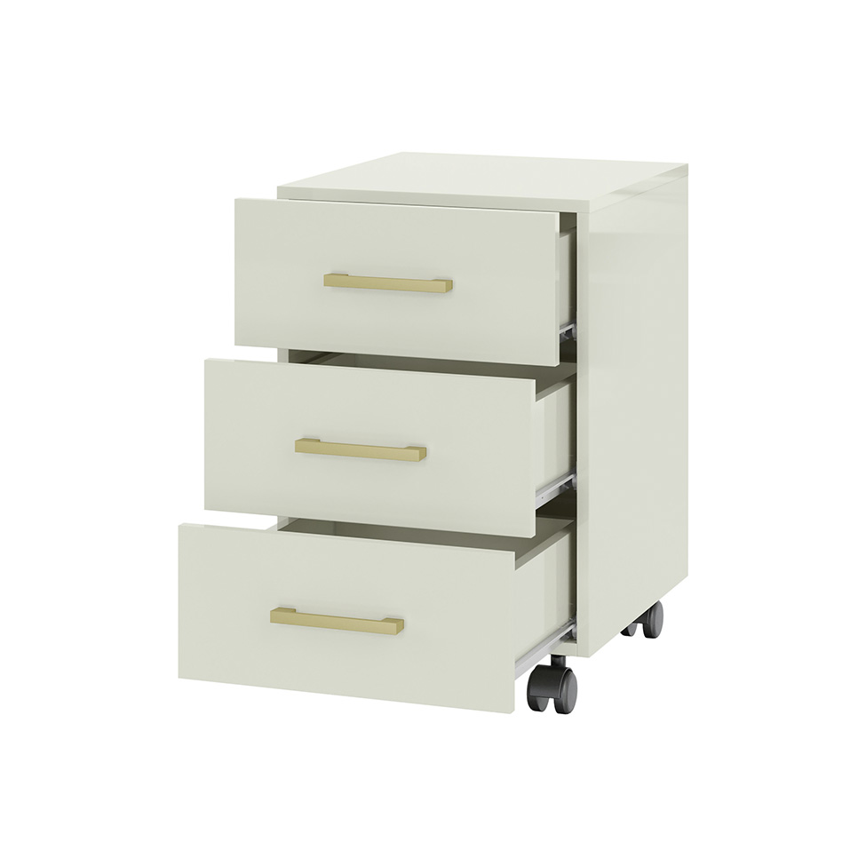 Gaveteiro Joá 100% MDF 3 Gavetas Off White e Gold