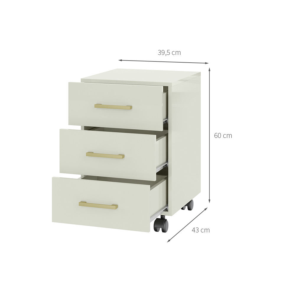 Gaveteiro Joá 100% MDF 3 Gavetas Off White e Gold