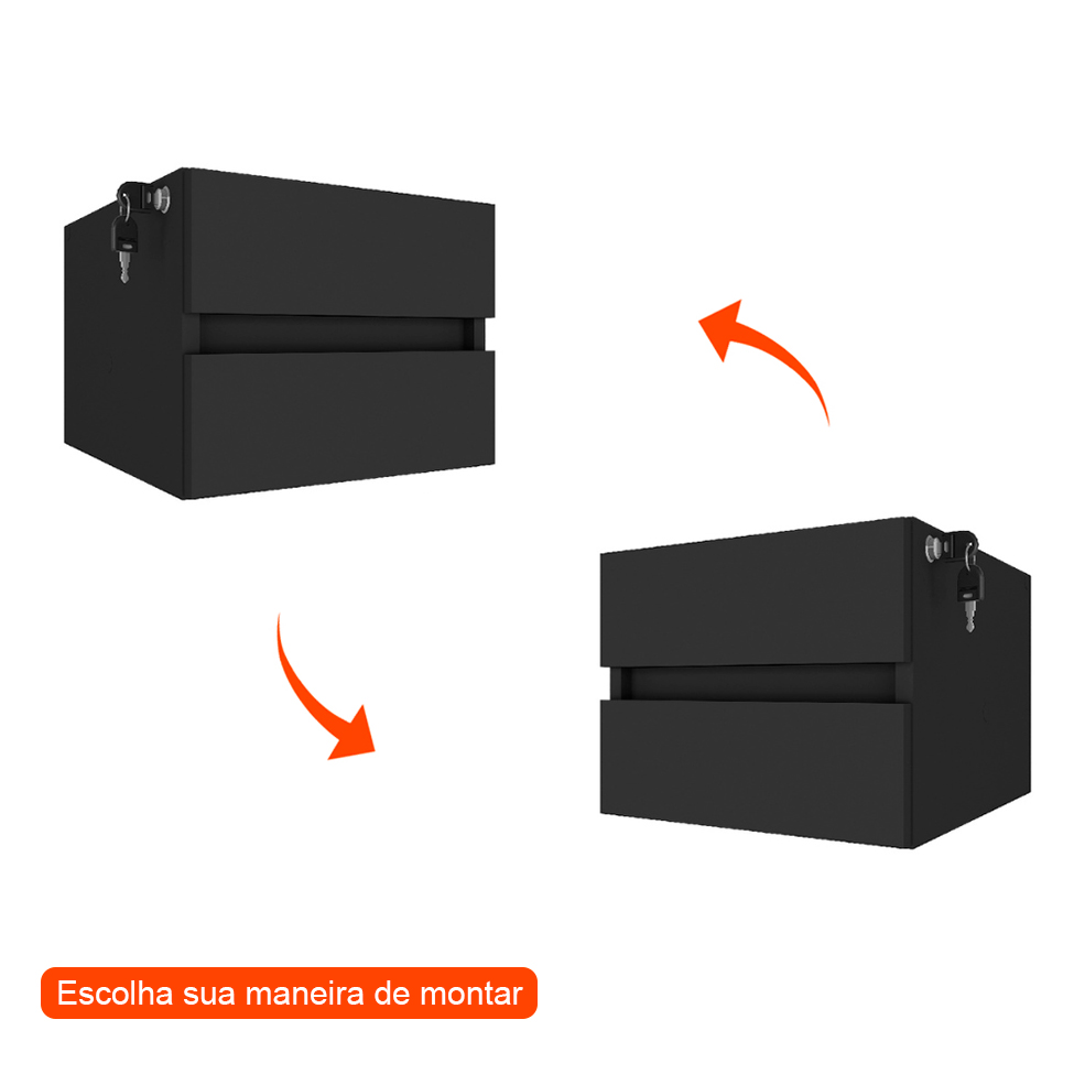 Gaveteiro Suspenso Helen 2 GV Preto