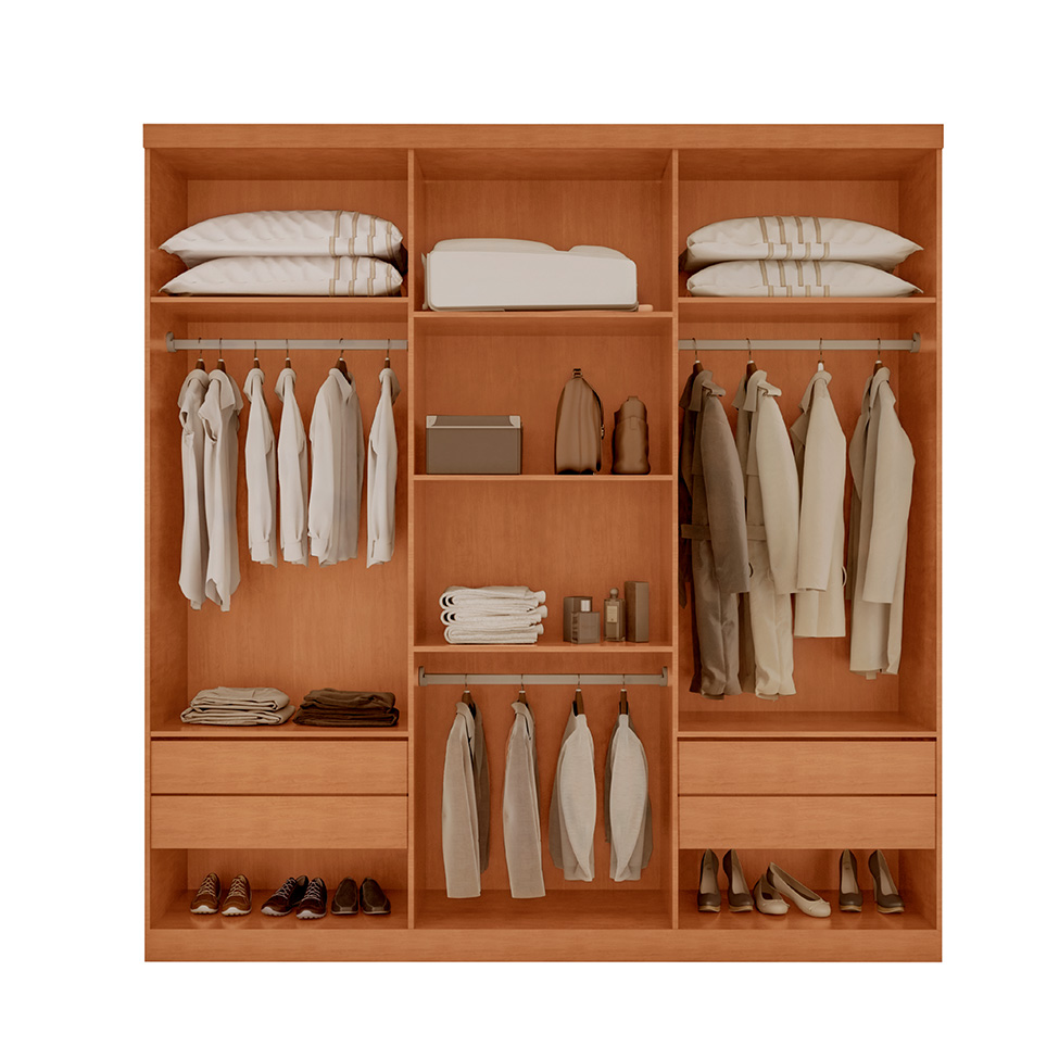 Guarda-Roupa Casal 100% MDF Bipartido Alonzo 6 Portas 4 Gavetas Naturale e Off White