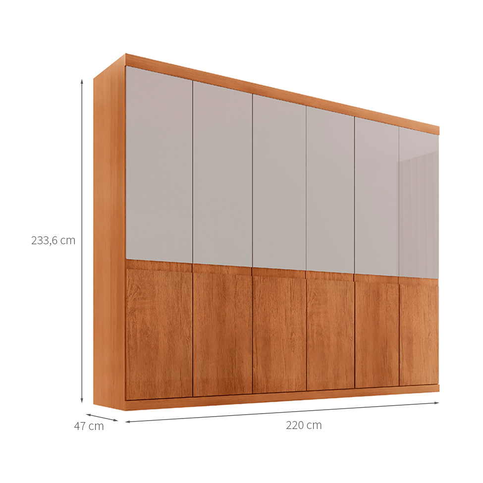 Guarda-Roupa Casal 100% MDF Bipartido Alonzo 6 Portas 4 Gavetas Naturale e Off White