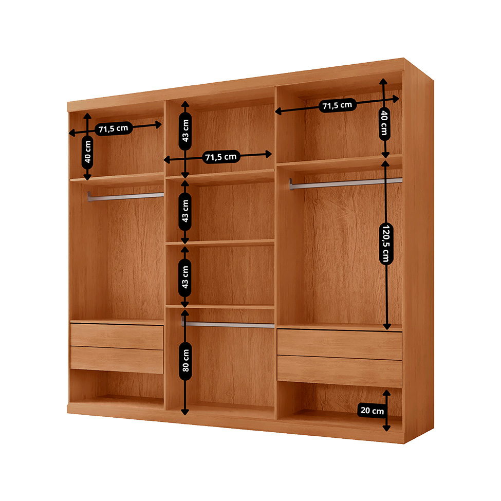 Guarda-Roupa Casal 100% MDF Bipartido Alonzo 6 Portas 4 Gavetas Naturale e Off White