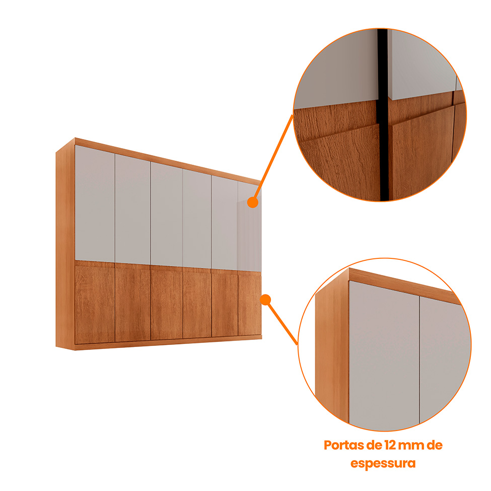 Guarda-Roupa Casal 100% MDF Bipartido Alonzo 6 Portas 4 Gavetas Naturale e Off White