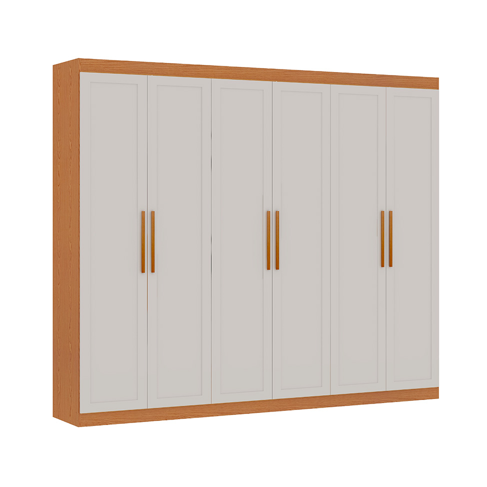 Guarda-Roupa Casal 100% MDF Madri 6 Portas 3 Gavetas Branco e Cinamomo