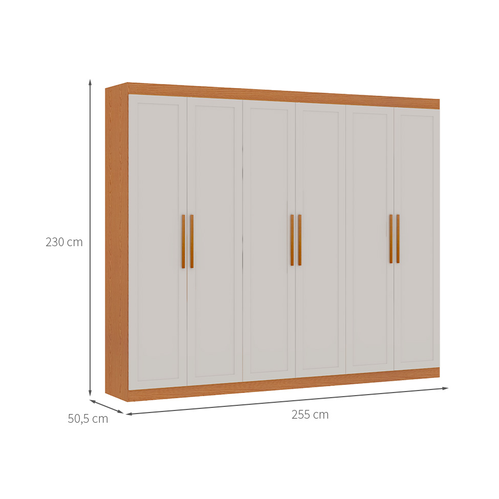 Guarda-Roupa Casal 100% MDF Madri 6 Portas 3 Gavetas Branco e Cinamomo