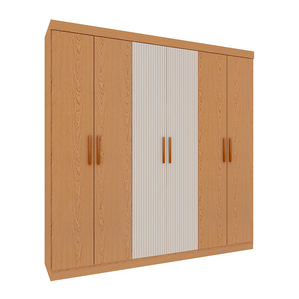 Guarda-Roupa Casal 100% MDF Palermo 6 Portas 3 Gaevetas Cinamomo e Off White