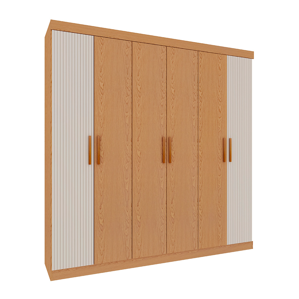 Guarda-Roupa Casal 100% MDF Palermo 6 Portas 3 Gaevetas Cinamomo e Off White