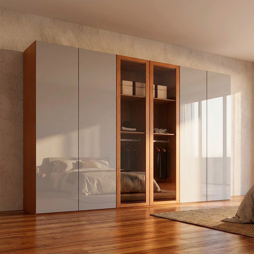 Guarda-Roupa Casal 100% MDF Pulse Gold 6 Portas 6 Gavetas Naturale e Off White