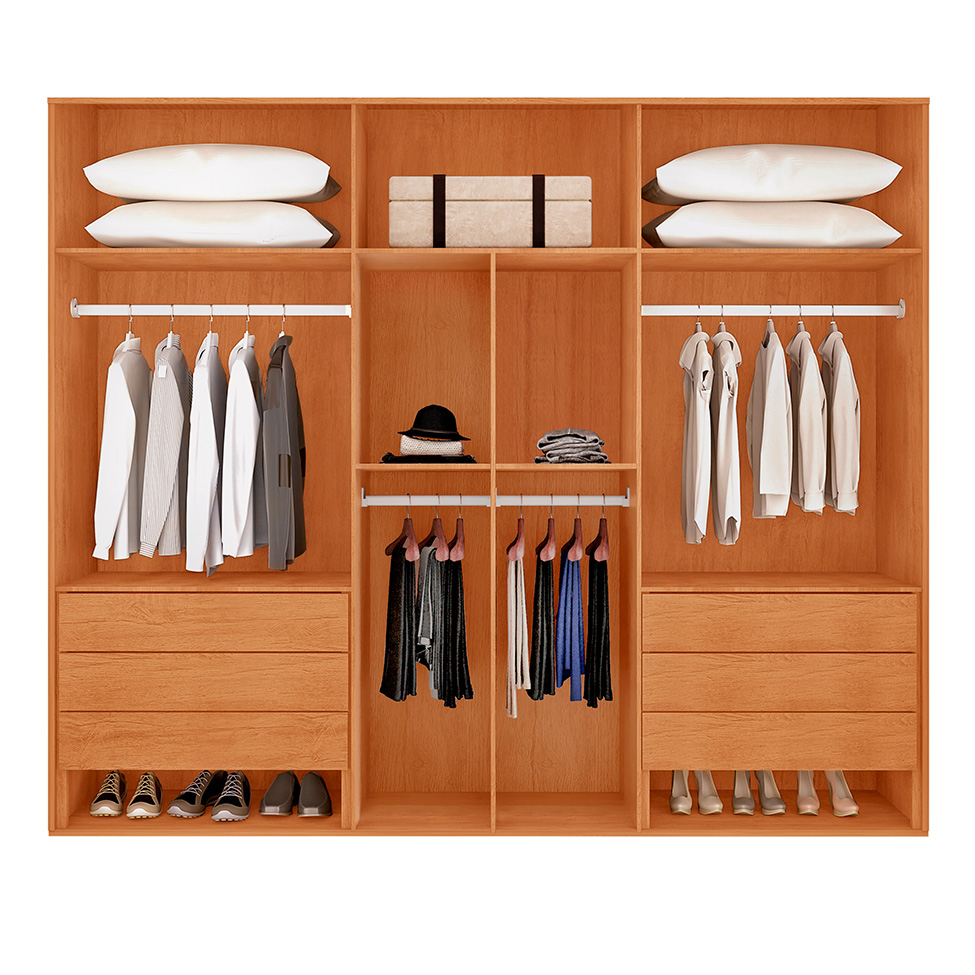 Guarda-Roupa Casal 100% MDF Pulse Gold 6 Portas 6 Gavetas Naturale e Off White