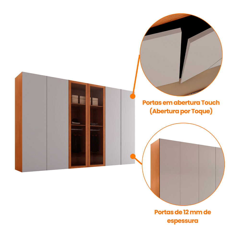Guarda-Roupa Casal 100% MDF Pulse Gold 6 Portas 6 Gavetas Naturale e Off White
