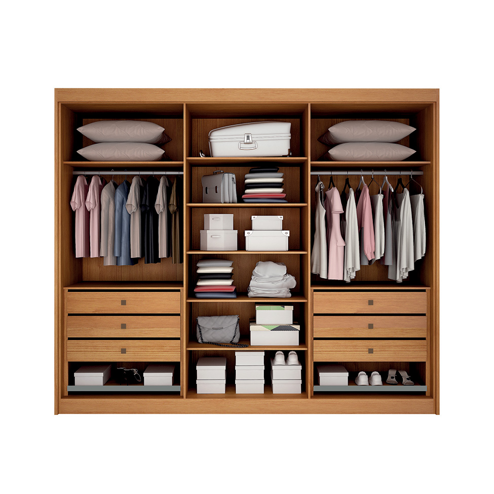Guarda-Roupa Casal 100% MDF Ripado Braga New 6 Portas 6 Gavetas Cinamomo